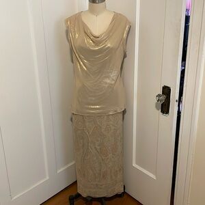glimpse of gold shimer top w/ silk wrap skirt size 8-L